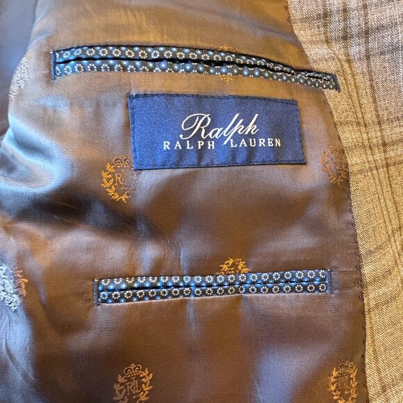 VTG Ralph Ralph Lauren Classic Sport Mens Sz 52R Brown Plaid Wool Blend Blazer - Picture 13 of 16